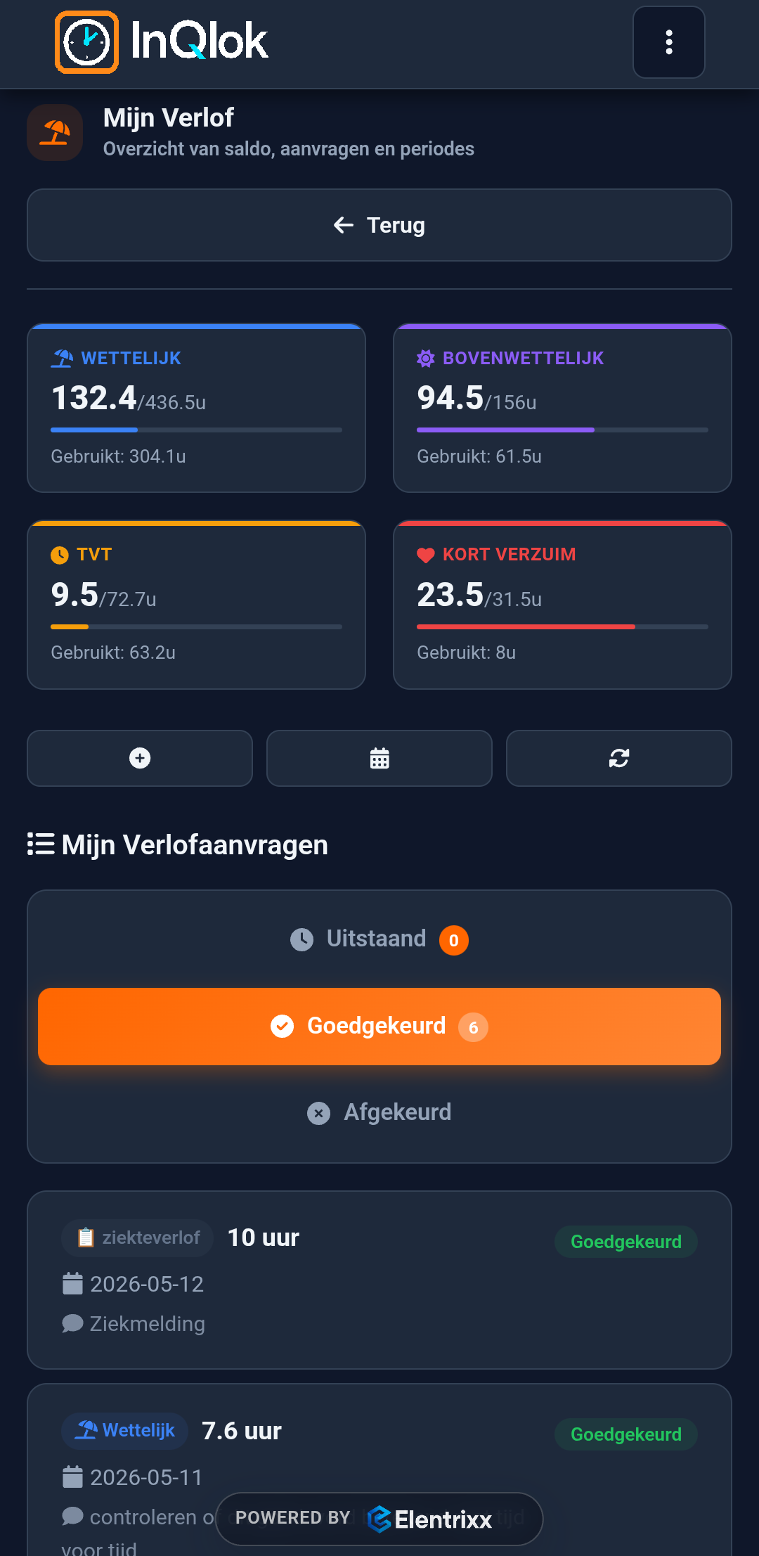 Verlof aanvragen (donker thema)