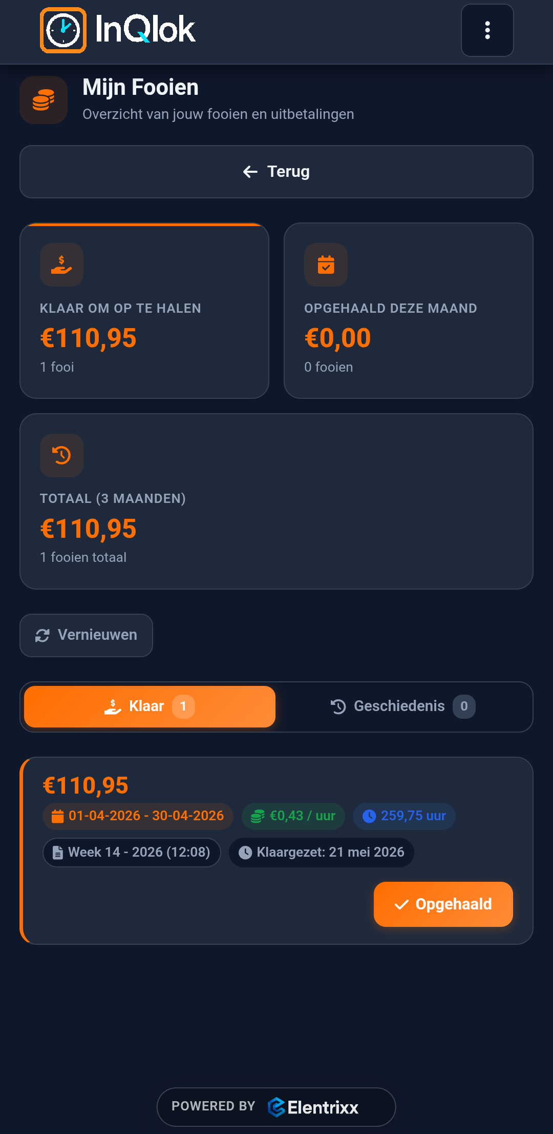 Fooienoverzicht (donker thema)